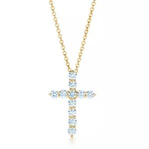 Elegant Tiffany  Gold diamond Cross Pendant Necklace